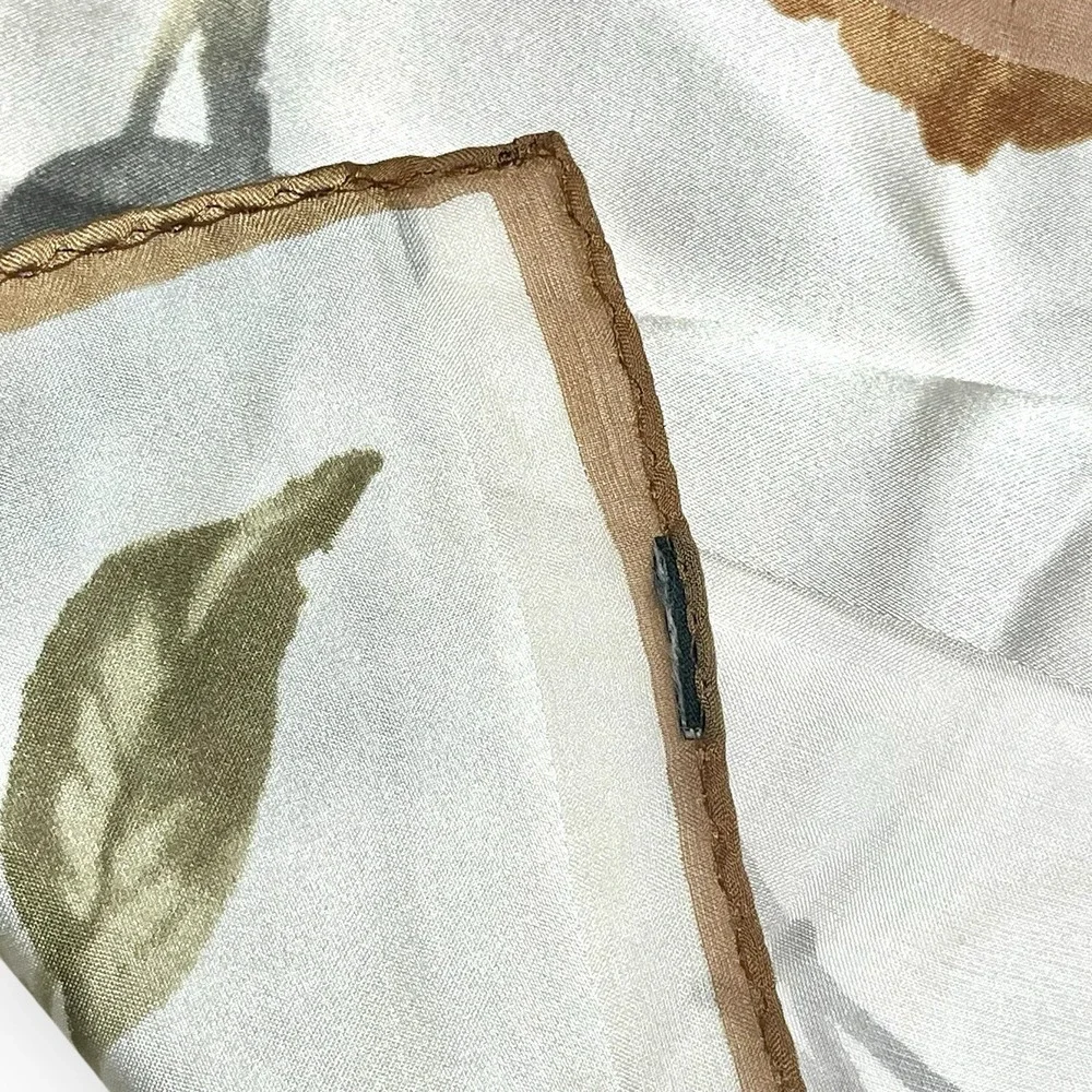 Anne Klein Silk Scarf Square Tan Green Rose Garden Elegant 21x21